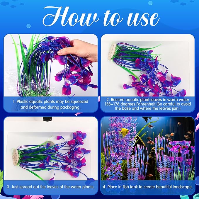 10 Pcs Large Aquarium Artificial Plants Decorations, Tall Plastic Fish Tank Plant Decorations for Household and Office Aquarium(Purple)