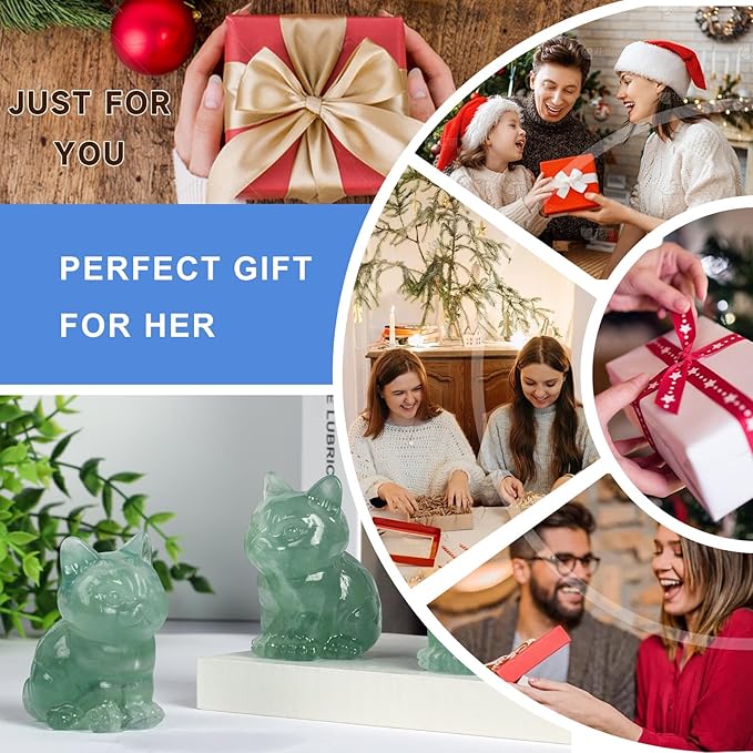 1.6 Inch Crystal Cat Statues, Fluorite Crystal Cat Figurines, Healing Crystal Kitty Figurine Decor, Cute Lucky Cat Statues for Gifts, Handcrafted Crystal Figurines for Home Ornaments