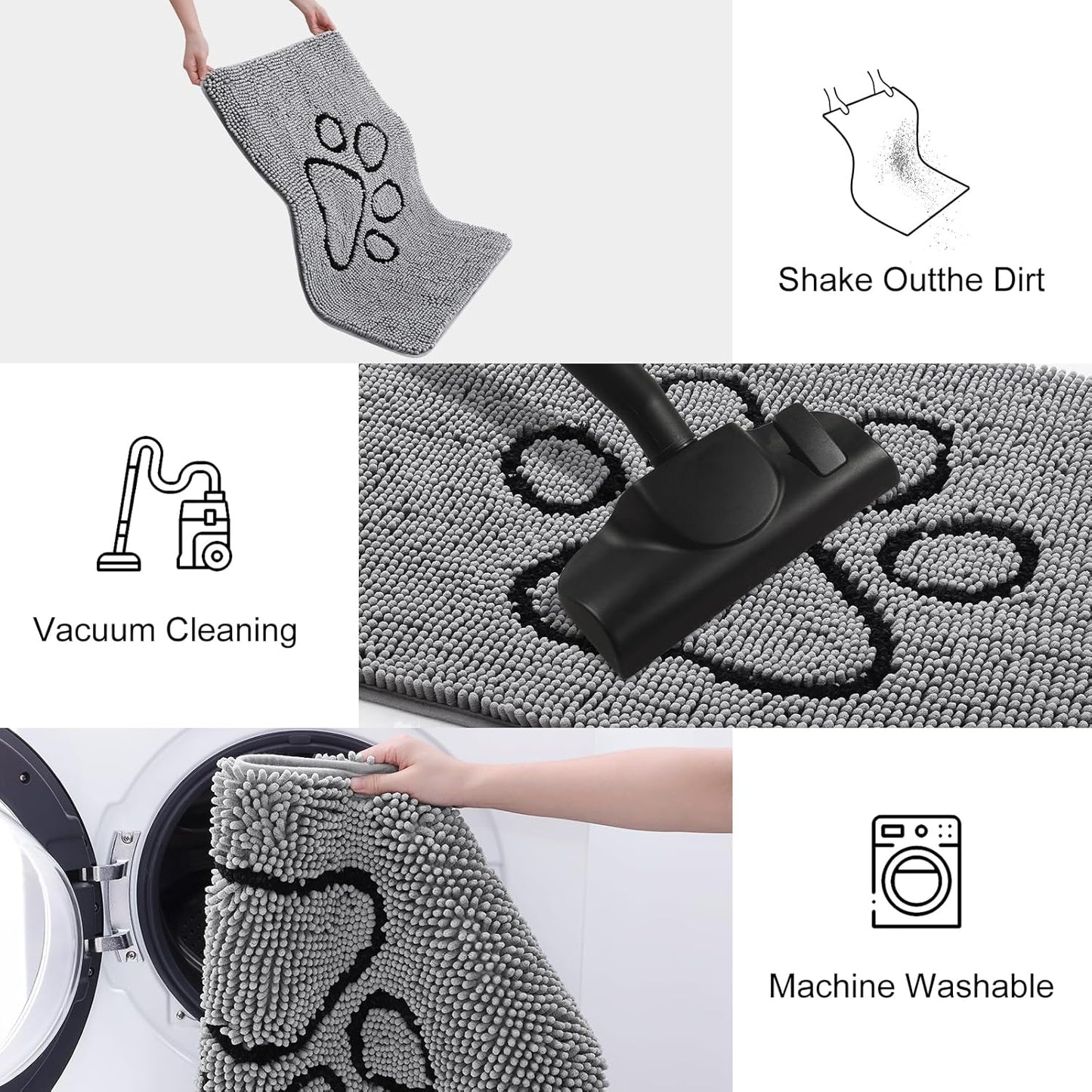 Smiry Dog Door Mat for Muddy Paws, Absorbent Dirt Trapper Non Slip Quick Dry Washable Chenille Mat for Mud Dogs, Entry Rug for Indoor and Outdoor (32x59 Inches, Grey)