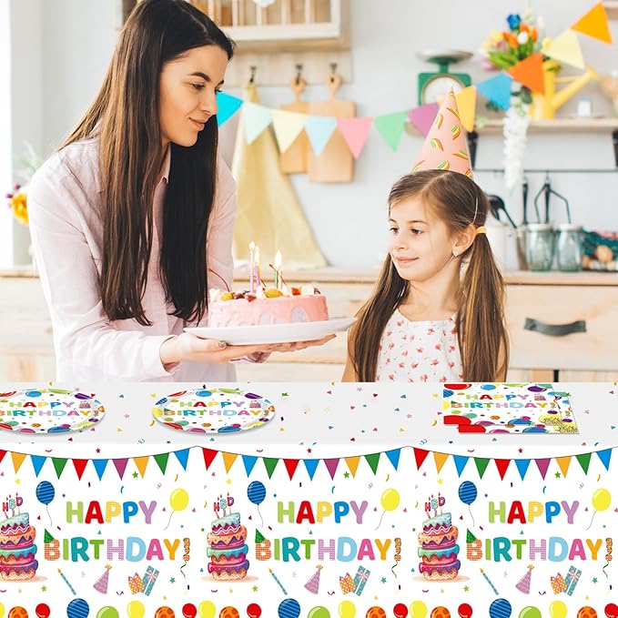 41Pcs Balloons Birthday Party Decorations, Kid‘s Happy Birthday Party Supplies Set with Disposable Paper Plates and Napkins, Balloon Tablecloth for Boys/Girls, Serves 20