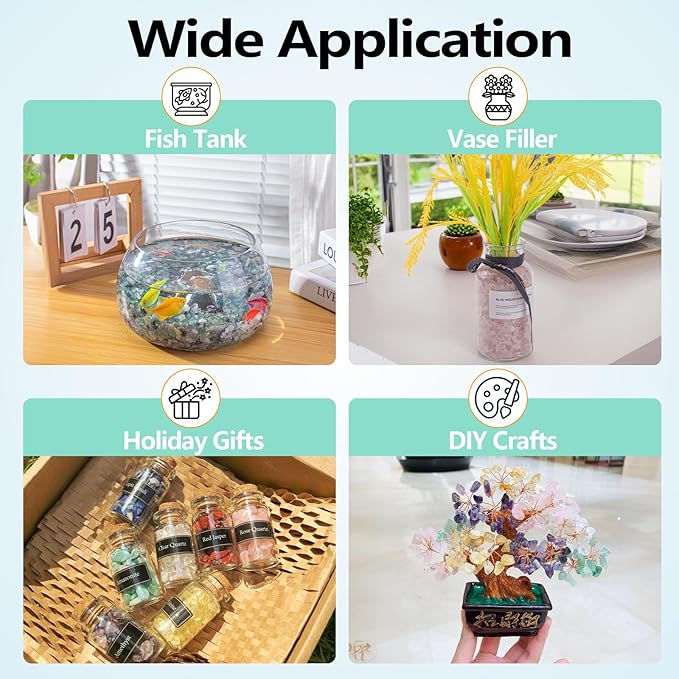 0.5 Lb/230g Rose Quartz Crystal Aquarium Gravel Rocks, Natural Tumbled Healing Crystal Chips Bulk Natural Crushed Stones for Crafts|Fish Turtle Tank|Home Decoration - 7-9mm