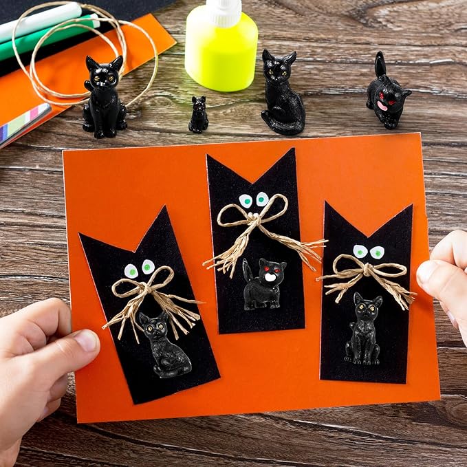 Wesiti 20 Pcs Mini Statue Decor Resin Black Cat Ghost Bat and Raven Figurines Horror Gothic Outdoor Home Lawn Decor Miniature Tombstone Scene Party Favor(Stylish)