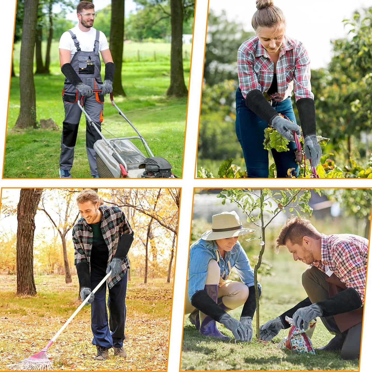 HANDLANDY Long Gardening Gloves for Men & Women, Cowhide Leather Rose Pruning Gloves, Breathable Thorn Proof Gauntlet Glove (Dark Grey-Black, XL)