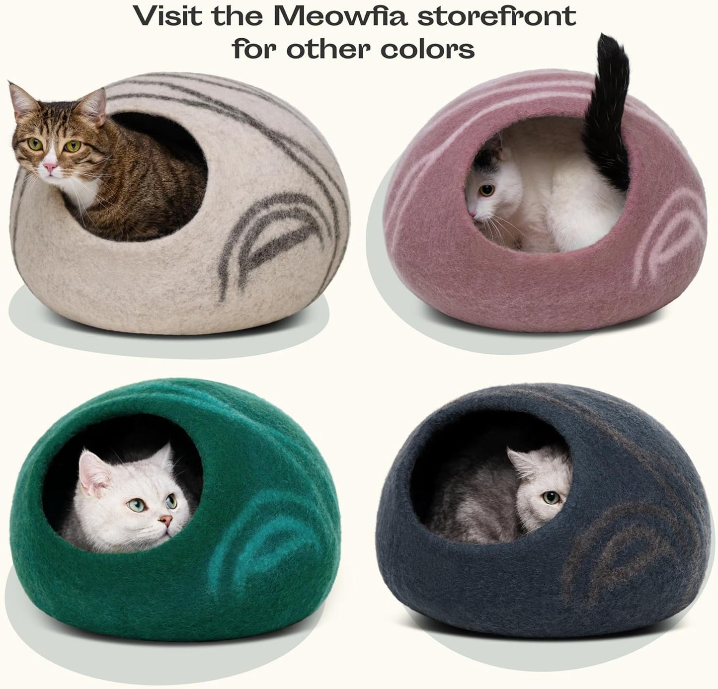 MEOWFIA Cat Cave – Premium Felt Cat Bed for Indoor Cats, Handmade 100% Merino Wool (Aquamarine, Large)