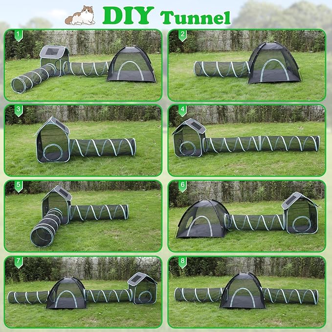 YUEPET Large Outdoor Cat Enclosures, 4 in 1 Portable Cats Tent with Cat Tunnels, Outside Kitten Playpen Tents DIY in Multiple Ways for Cats and Small Animals