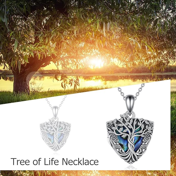 ONEFINITY Tree of Life Locket Necklace Sterling Silver Locket Necklace That Holds Pictures Tree of Life Locket Pendant for Women Wife Girlfriend