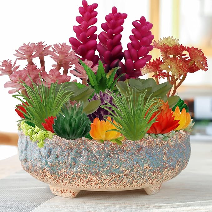 22pcs Colorful Fake Succulents, Mini Artificial Succulents for DIY Crafting Home Terrarium Floral Wall Garden Arrangement Office Decoration (Unpotted)
