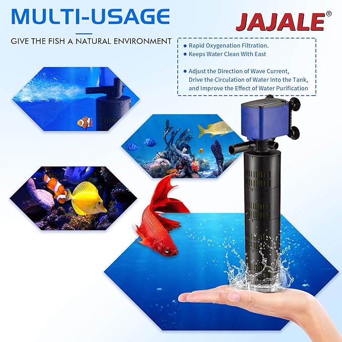 Water Pump 660 GPH 3-in-1 Submersible Internal Filter Aquarium Powerhead Water Pump Ultra Quiet for Aquarium,Fish Tank
