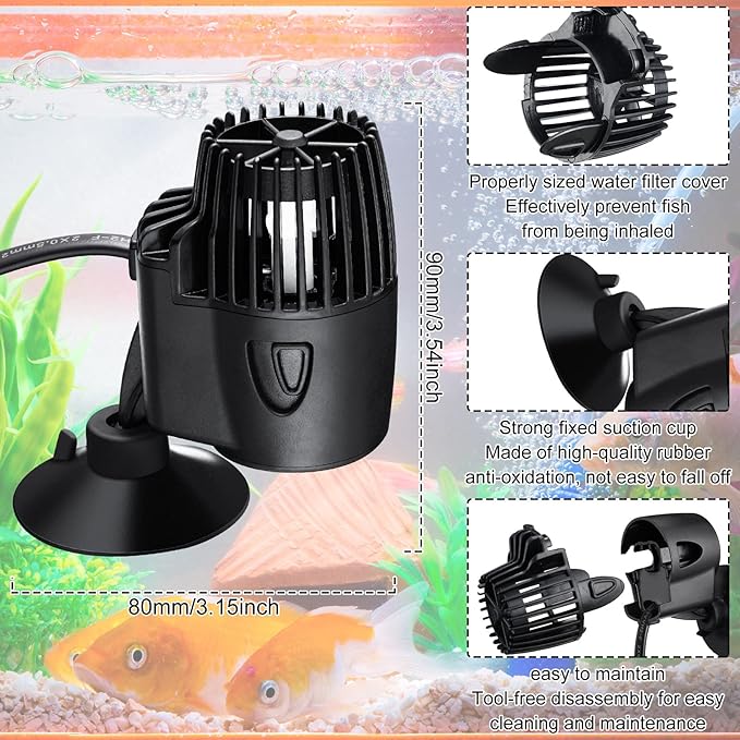 Zhengmy 4 Pcs 800 Gph Aquarium Circulation Pump with Magnetic Suction Base 360 Degree Rotating Wave Maker Submersible Aquarium Powerhead Wave Maker for 20-100 Gal Freshwater Saltwater Fish Tank