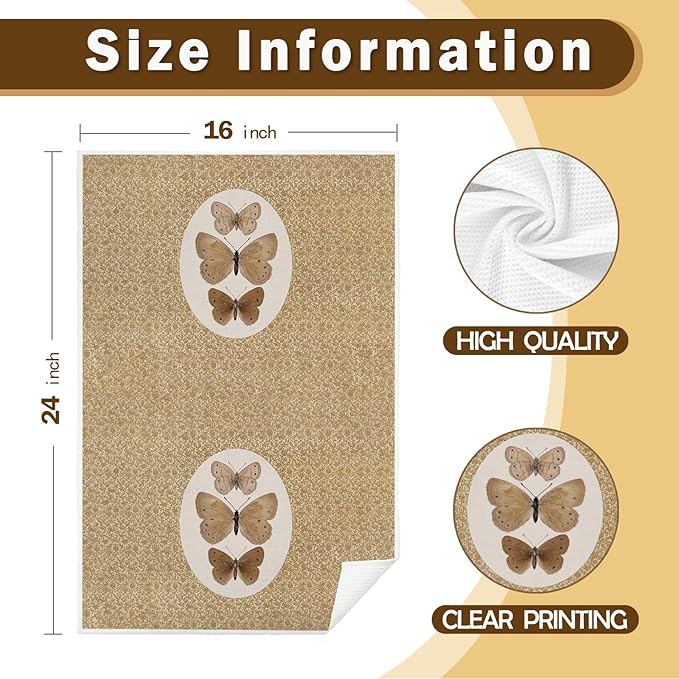 Vintage Butterfly Kitchen Towels, Cottagecore Neutral Butterfly Decorative Dish Tea Towels for Kitchen, Retro Insect Moth Hand Towels for Bathroom, 16x24 Inch