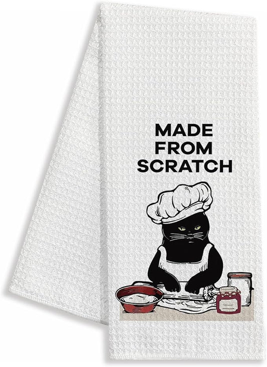 zcyhtqp Made from Scratch,Funny Kitchen Towels,Funny Dish Towels with Sayings,Dish Towels for Kitchen Decor,New Home Housewarming Gifts,Cat Kitchen Towel,Cat Mom,Cat Lover Gift