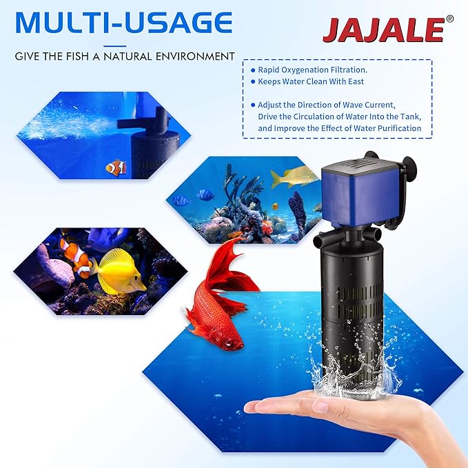 Water Pump 320 GPH 3-in-1 Submersible Internal Filter Aquarium Powerhead Water Pump Ultra Quiet for Aquarium,Fish Tank-5 Pack