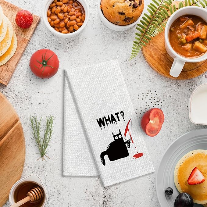 zcyhtqp Funny Kitchen Towels with Sayings - Cat Lover Dish Towels for Kitchen Decor & New Home Housewarming Gift