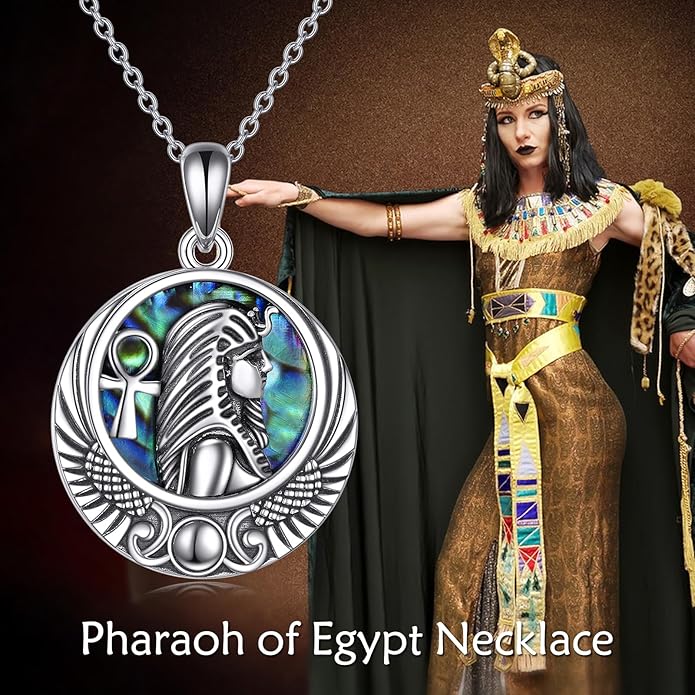 YFN Egyptian Necklace Sterling Silver Egypt God Pendant Abalone Shell Egypt Jewelry Gifts for Women Men