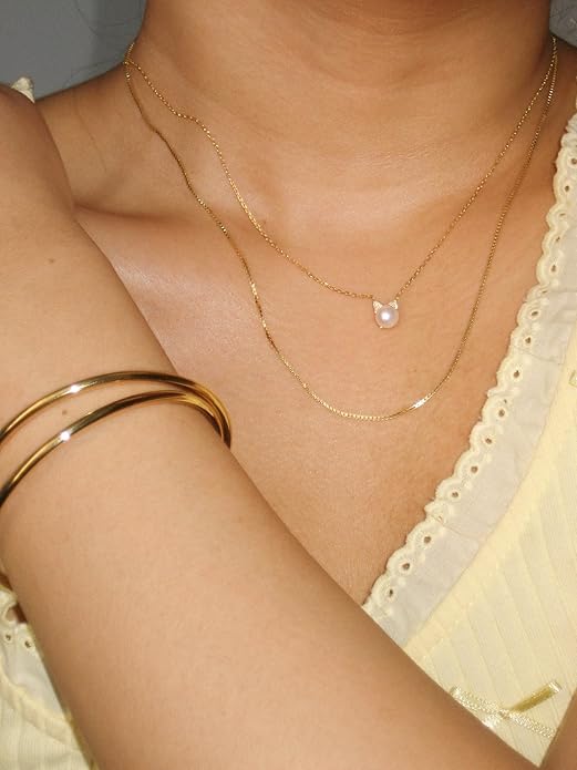 14K Gold Plated Sterling Silver AAA+ Freshwater Cultured Pearl Cat Pearl Pendant