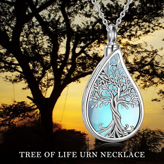 URONE Urn Necklaces for Ashes 925 Sterling Silver Abalone Shell Tree of Life Cremation Jewelry for Ashes Memory Jewelry for Women Men