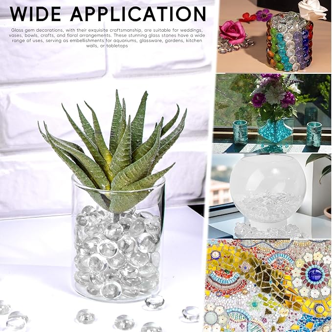 1 LB Clear Glass Marbles, Transparent Mini Flat Glass Beads~150 PCS for Vase Fillers, Floral Bottom Mancala Gems Pebbles Fish Tank Rocks for Table Aquarium,Home Decor Art Craft Supplies(0.5"~0.7")