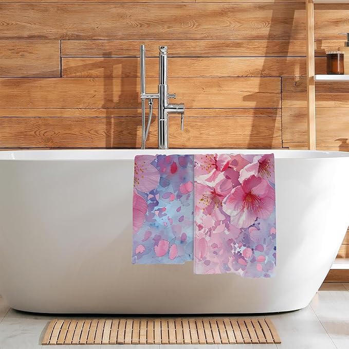 Pink Cherry Blossom Flowers Hand Towel for Bathroom Set of 2,Cherry Blossoms in Full Bloom Bathroom Hand Towel,Soft Absorbent Decorative for Hotel Home Deocr