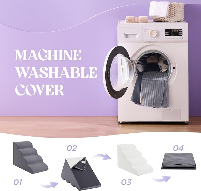 Lesure Dog Stairs for Large Dogs Pet Steps Ramp for High Bed and Couch with CertiPUR-US Certified Foam with Non-Slip Bottom, Grey, 4 Steps