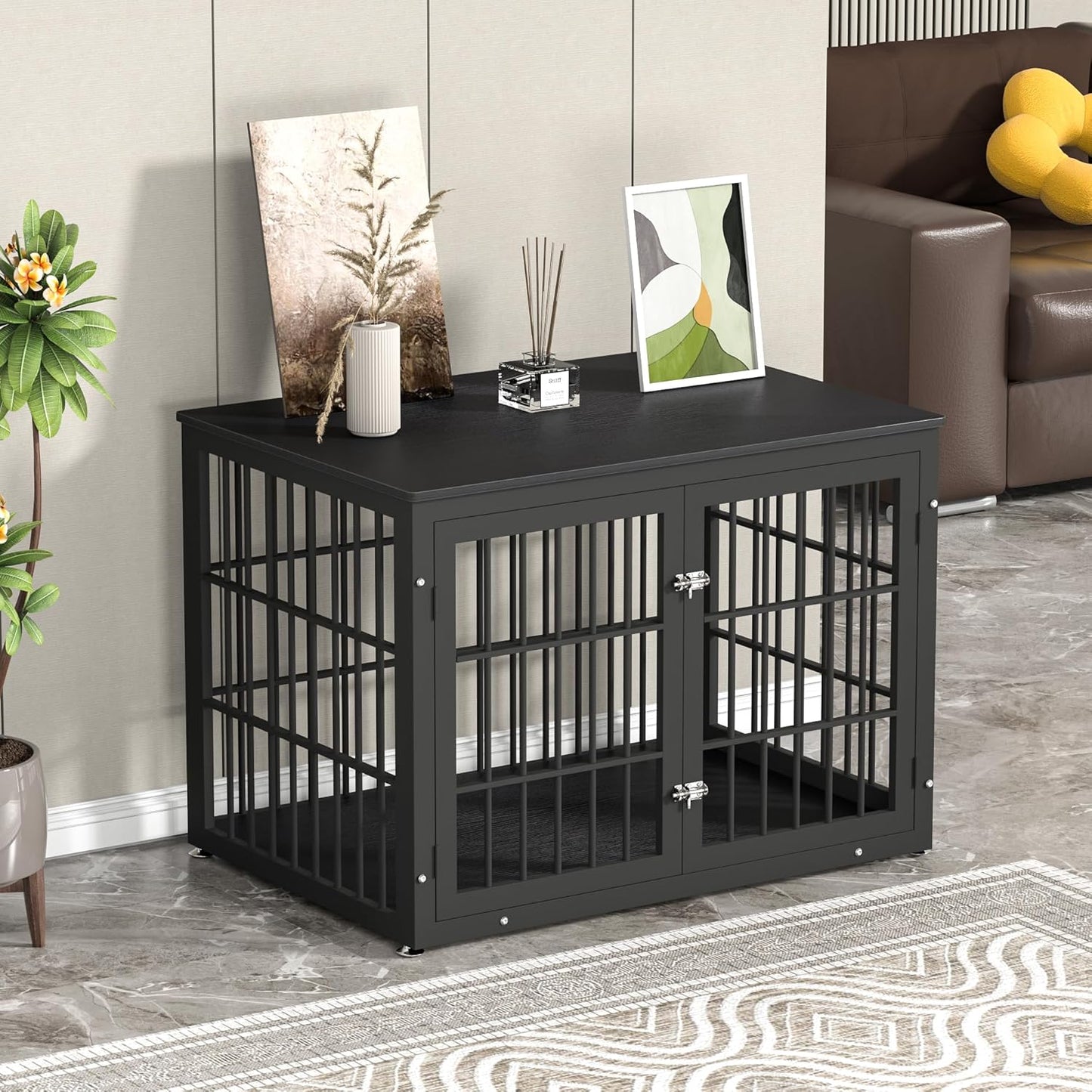 42 Inch Heavy Duty Dog Crate Furniture for Large and Medium Dogs, Decorative Pet House End Table, Wooden Cage Kennel Furniture Indoor, Black