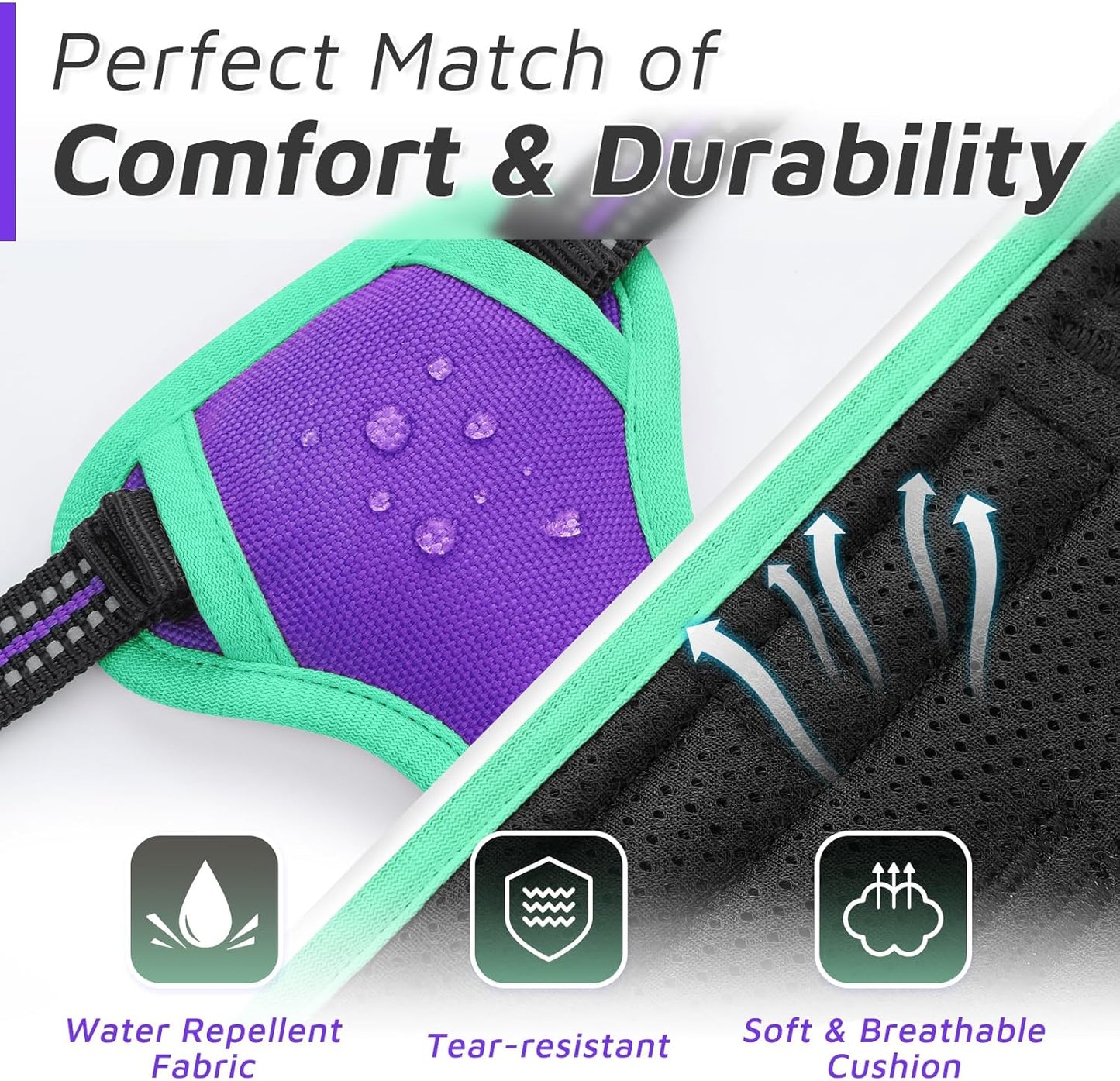 Eagloo Dog Harness for Large Dogs, No Pull Service Vest with Reflective Strips and Control Handle, Adjustable and Comfortable for Walking, No Choke Pet Harness with 2 Metal Rings, Purple & Green, XL