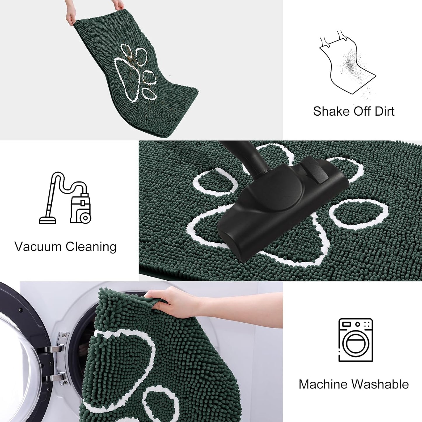 Smiry Dog Door Mat for Muddy Paws, Absorbent Dirt Trapper Non Slip Quick Dry Washable Chenille Mat for Mud Dogs, Entry Rug for Indoor and Outdoor (24x16 Inches, Green)