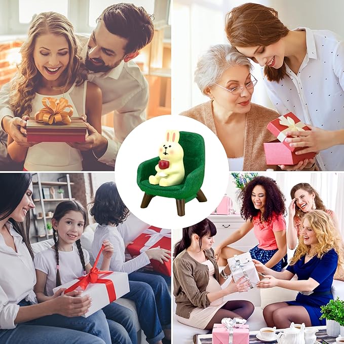 Small Easter Bunny Figurine Cute Mini Rabbit Holding Red Wine Figurine Resin Rabbit for Office, Home Decoration Perfect Cute Rabbit Gift for Rabbit Lovers - Green Sofa