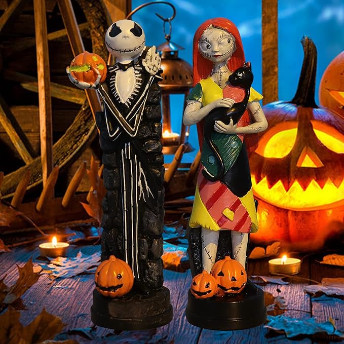 nezababy A Nightmare Before Christmas Figurines Jack Skellington Sally with Pumpkin Statues Sets Halloween Decoration Collection Gifts (2PCS)