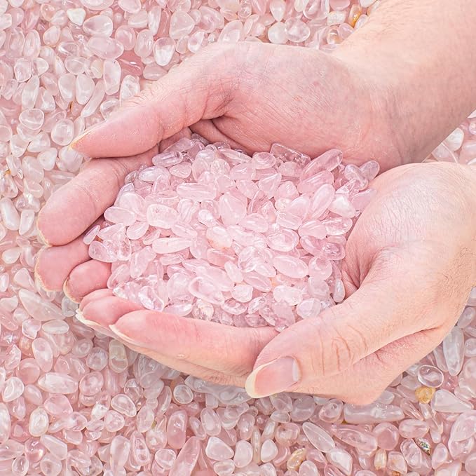 0.5 Lb/230g Rose Quartz Crystal Aquarium Gravel Rocks, Natural Tumbled Healing Crystal Chips Bulk Natural Crushed Stones for Crafts|Fish Turtle Tank|Home Decoration - 7-9mm