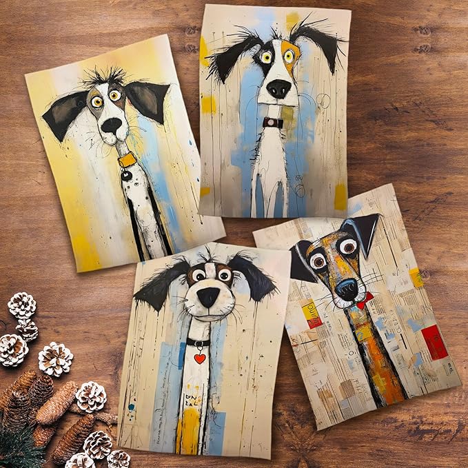 Whimsical Dog Hand Towels - Kitchen and Bathroom Decor, Dish Towels for Dog Lovers, Mom Gifts, 16x24 Inches Set of 4