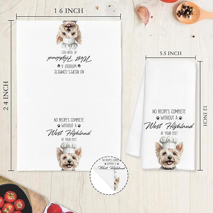 West Highland Terrier Gifts Kitchen Towels Decorative, Dog Mom Lovers Gifts Dish Tea Towels for Kitchen Drying, West Highland Terrier Dog Hand Towels, 16x24 Inch