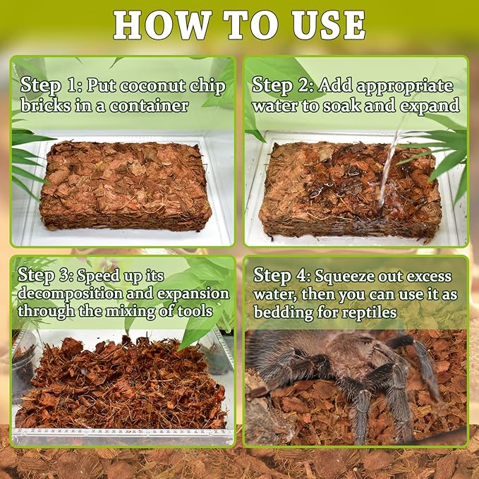 ZeeDix 6PCS Natural Coconut Chips Substrate for Reptiles, Coconut Fiber Husk Reptiles Bedding, Compressed Coco Chips Substrate for Ball Python, Snakes, Tortoise, Hermit Crab, Frogs, Lizard, Tarantula