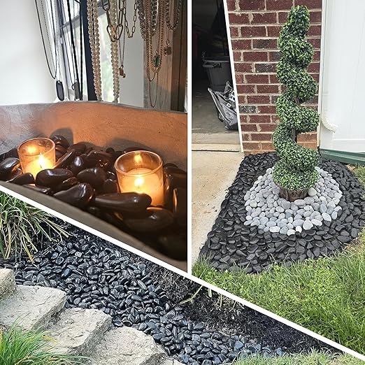 45LB 1"-2" Black Rocks for Plants, Polished Pebbles for Garden Landscaping, Planters,Aquarium,Vase Fillers, Indoor & Outdoor Decor
