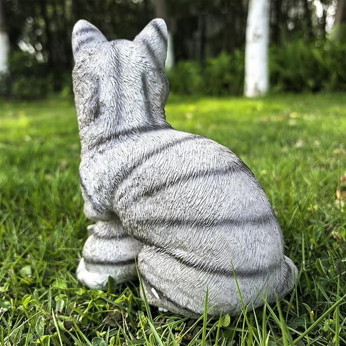Mama Cat and Kitten Garden Statue,Outdoor Lawn Decorative Figurine Grey Cat Statue for Patio Yard,Funny Animal Flower Bed Decor Art Sculpture