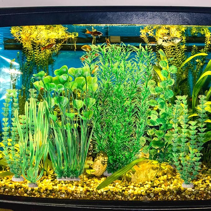 10 Pcs Large Aquarium Artificial Plants Decorations, Tall Plastic Fish Tank Plant Decorations for Household and Office Aquarium (Green)