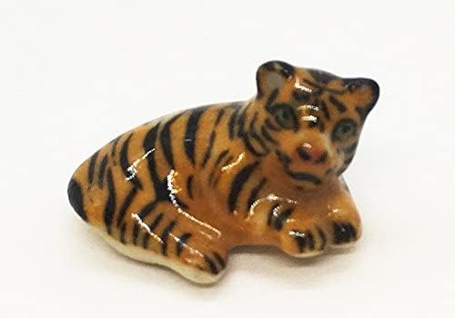 WitnyStore Tiny ⅝ Inch Orange Curled Up Tiger Cub Figurine - Miniature Hand Made Ceramic Panthera Wild Cats Lion Jaguar Leopard Panther Animal Small Porcelain Decorative Collectible Figure Décor Gifts