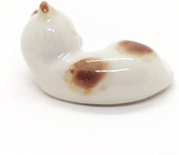 WitnyStore Tiny 1" White Brown Pointed Shorthair Cat Sleeping Curled Figurine - Miniature Hand Made Painted Ceramic Cats Kitten Feline Animal Cute Porcelain Decorative Collectible Figure Décor Gifts