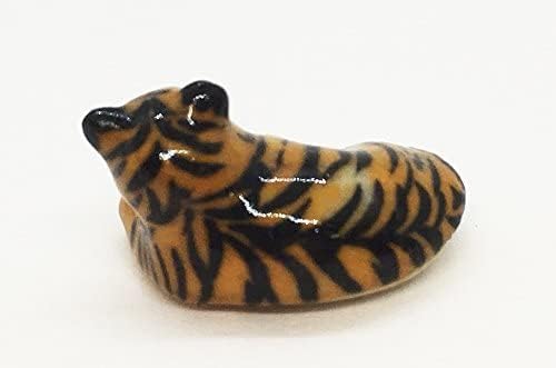 WitnyStore Tiny ⅝ Inch Orange Curled Up Tiger Cub Figurine - Miniature Hand Made Ceramic Panthera Wild Cats Lion Jaguar Leopard Panther Animal Small Porcelain Decorative Collectible Figure Décor Gifts
