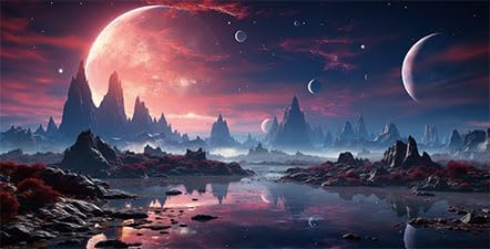 48X24IN Cosmic Spaceterrarium Background, Cool Parallel Space Themed Aquarium Reptile Habitat Background, Red Moon Aquarium Background with 10EVA Double-Sided Tape