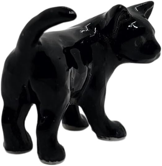 WitnyStore Tiny 1¼" Long Black White Cat Stand Look Left Figurine - Miniature Hand Made Painted Ceramic Cats Kitten Feline Animal Cute Porcelain Decorative Collectible Figurines Décor Gifts