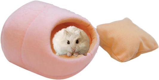 Rat Hamster House Bed Winter Warm Small Pet Squirrel Hedgehog Chinchilla Rabbit Guinea Pig Bed House Cage Nest Hamster Accessories (Pink,Small)