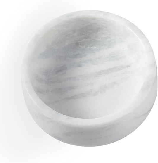 White Marble Dog Bowls, Non-Slip Dog Food Water Bowl Small, Heavy Duty Pet Bowl for Cats and Medium Dogs, Weighted African Natural Marble, Holds 4 Cups(5lbs)