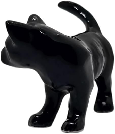 WitnyStore Tiny 1¼" Long Black White Cat Stand Look Left Figurine - Miniature Hand Made Painted Ceramic Cats Kitten Feline Animal Cute Porcelain Decorative Collectible Figurines Décor Gifts