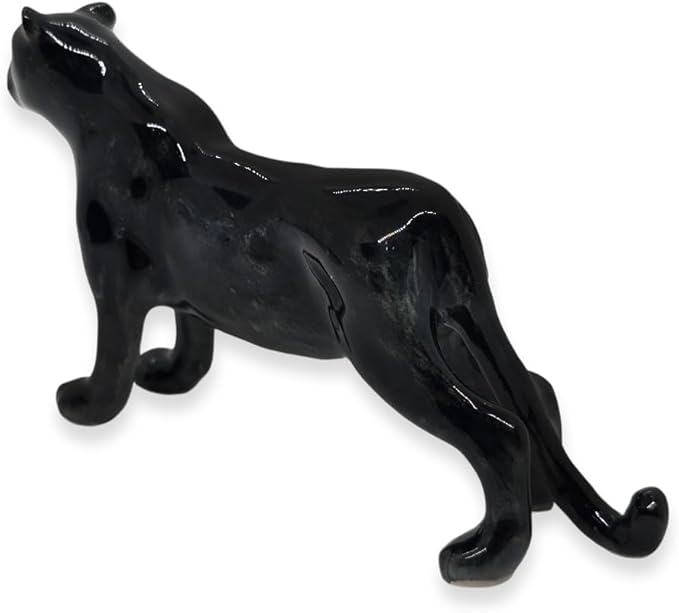 WitnyStore Tiny 4" Black Standing Panther Figurine - Miniature Hand Made Ceramic Panthera Wild Cats Lion Tiger Jaguar Leopard Panthers Animal Small Porcelain Decorative Collectible Figures Décor Gifts
