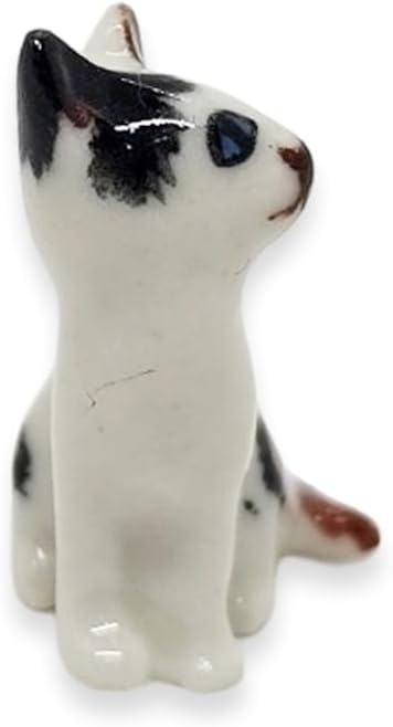 WitnyStore Tiny ¾ Inch Calico Tricolor Shorthair Cat Sitting Figurine - Miniature Hand Made Painted Ceramic Cats Kitten Feline Animal Cute Porcelain Decorative Collectible Figurines Décor Gifts