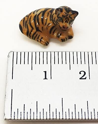 WitnyStore Tiny ⅝ Inch Orange Curled Up Tiger Cub Figurine - Miniature Hand Made Ceramic Panthera Wild Cats Lion Jaguar Leopard Panther Animal Small Porcelain Decorative Collectible Figure Décor Gifts