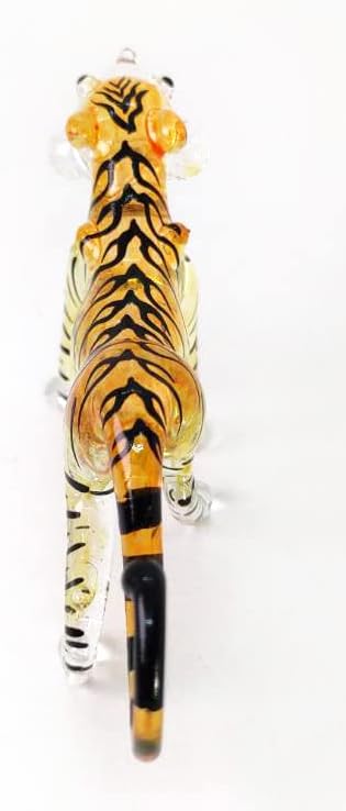 WitnyStore Tiny 3¾" Long Yellow Black Standing Tiger Roaring Figurine - Miniature Hand Blown Painted Glass Panthera Wild Cat Small Crystal Wildlife Animals Decorative Collectible Figurines Décor Gifts