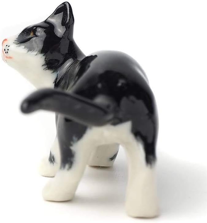 ZOOCRAFT Black Cat Figurine Ceramic Animal Miniature Handcrafted Kitten Gift Decor DIY Craft Design Collectible, 1.10 x 2.40 x 1.34 inches