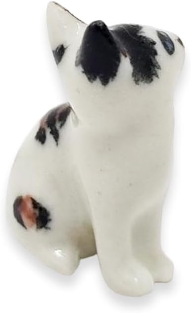 WitnyStore Tiny ¾ Inch Calico Tricolor Shorthair Cat Sitting Figurine - Miniature Hand Made Painted Ceramic Cats Kitten Feline Animal Cute Porcelain Decorative Collectible Figurines Décor Gifts
