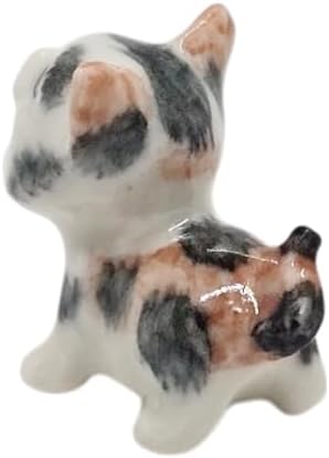WitnyStore Tiny ¾ Inch Calico Tricolor Shorthair Baby Cat Look Up Figurine - Miniature Hand Made Ceramic Cats Kitten Feline Animal Cute Porcelain Decorative Figures Collectible Figurines Décor Gifts